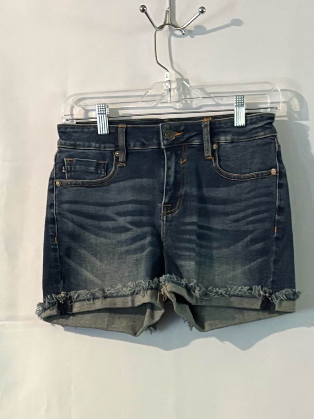 Vigoss Dark Blue Frayed Hem Denim Shorts